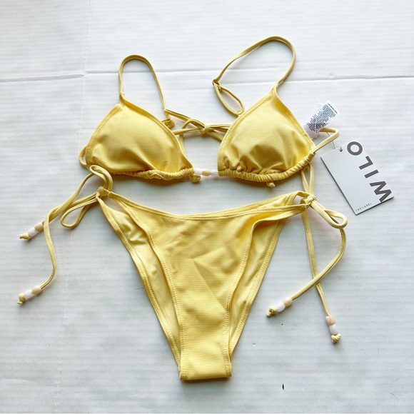 Wilo New Beaded 2 Piece Triangular Bikini in Butter Yellow NWT - Picture 1 of 16